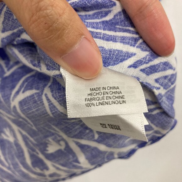 Liz Claiborne size Large Purple White Abstract 100% Linen 3/4 Sleeve Button Down - Picture 9 of 11